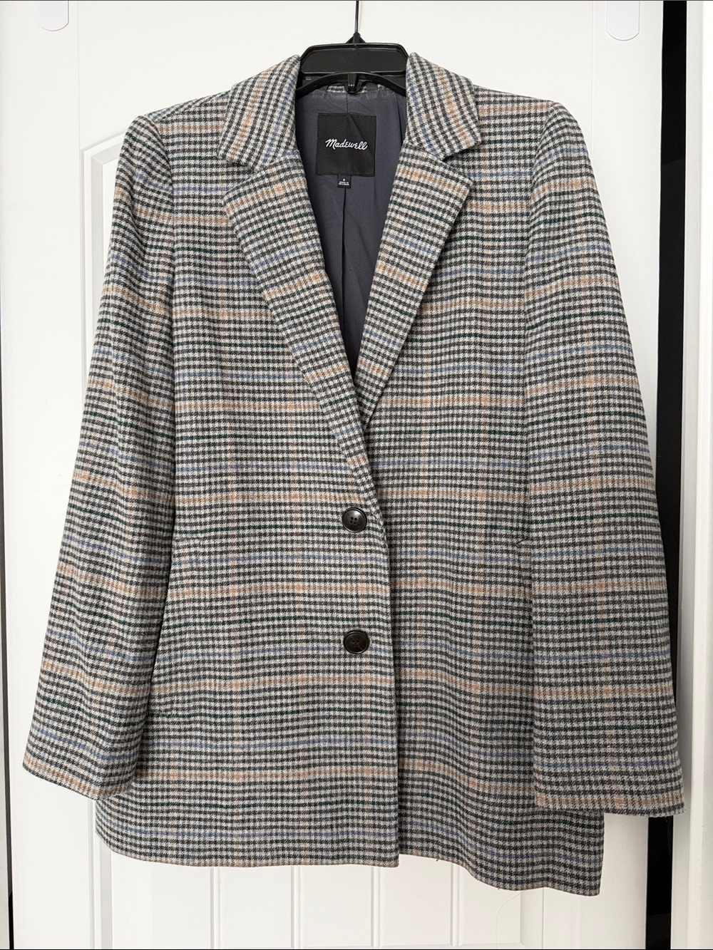 Madewell Grey and Tan Plaid Notched Blazer